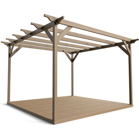 Timber Pergola and Decking Complete DIY Kit, Sculpted design (3m x 3m, Rustic brown finish) (1/4)