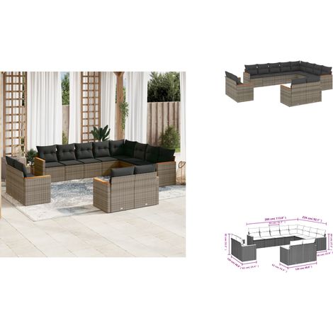12-tlg. Garten-Sofagarnitur mit Kissen Grau Poly Rattan - Gartenmöbel - Rattan Möbel - Outdoor Sofa - Lounge Set - Esszimmergarnitur (1/3)