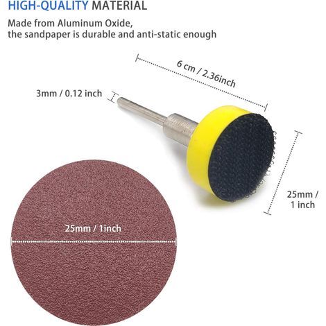 Lot de 120, Disques Abrasifs de 25 mm avec Tige de 3, 2 mm pour Dremel et la Plupart des Outils Rotatifs, Papier de Grain 100/180/240/400/1500/3000, en Aluminium (1/5)