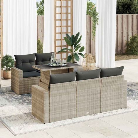 Salon de jardin 6 pcs avec coussins gris clair résine tressée vidaXL (1/5)