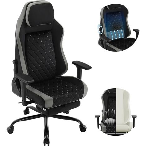 WOLTU Sedia Poltrona da Ufficio Direzionale Ruote Girevoli Sportiva Race Gaming, Nero & Grigio