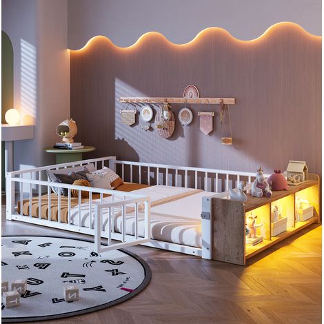 Bett Kinderbett Aufbewahrung 140x200 Metall Weiß HAVRYA (1/5)