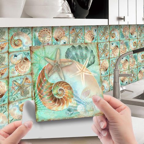 24pcs Carreaux Autocollants Toile De Mer 1515cm, Cuisine Salle De Bain Bibliothque Autocollante, Papier Autocollant Pvc, Autocollants Muraux Vint (1/5)