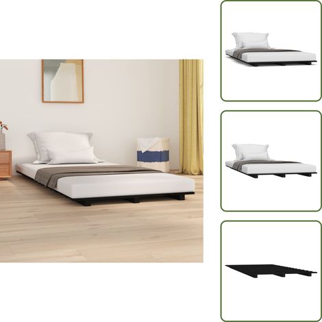 The Living Store Giroletto Nero 100x200 cm in Legno Massello di Pino - Letto in legno