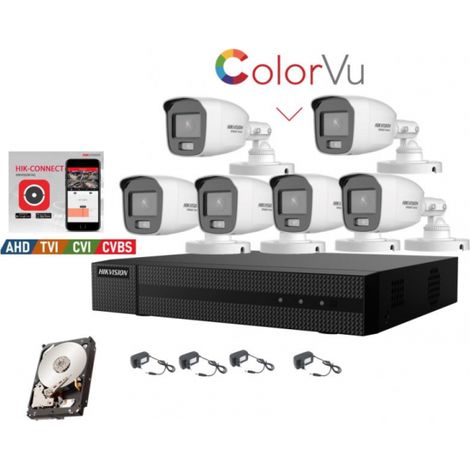 Kit videosorveglianza Hikvision DVR 8 canali 6 telecamere Color Vu 2mpx 500GB