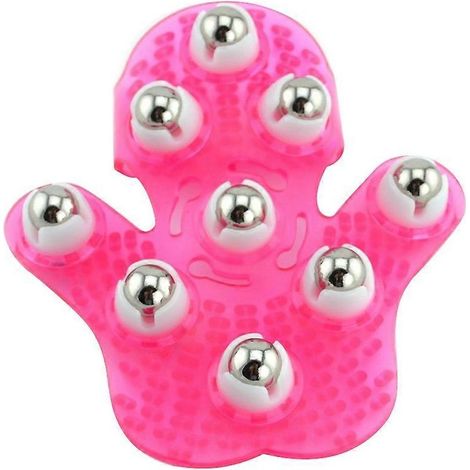 Handflächenförmiger Massagehandschuh mit 9 360°-Rollen aus Metall, rosa, für die Körperpflege (1/5)