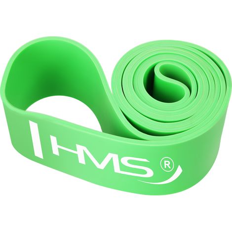 Fascia elastica di resistenza HMS GU05 verde lime, 38-104 kg, per allenamento di forza e trazioni. (1/4)