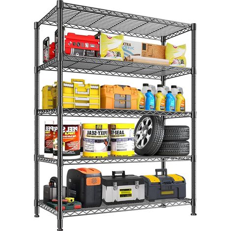 Unité de rangement avec 5 étagères réglables en hauteur, charge maximale de 500 kg, étagère sur pied en métal, 5 étagères pour charges lourdes, étagère de cuisine, de garage (1/5)