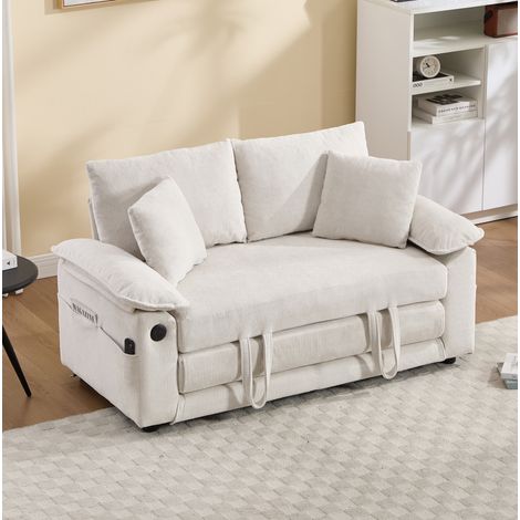 3-in-1 Schlafsofa 135x66x80 cm aus weißem Stoff mit Seitentaschen, platzsparend – MEUBLIV (1/5)