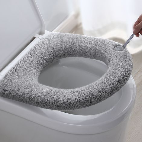 Tapis de siège de toilette doux et épais en 2 pièces pour la salle de bain avec poignée, adapté à tous les sièges de toilette ovales (1/5)