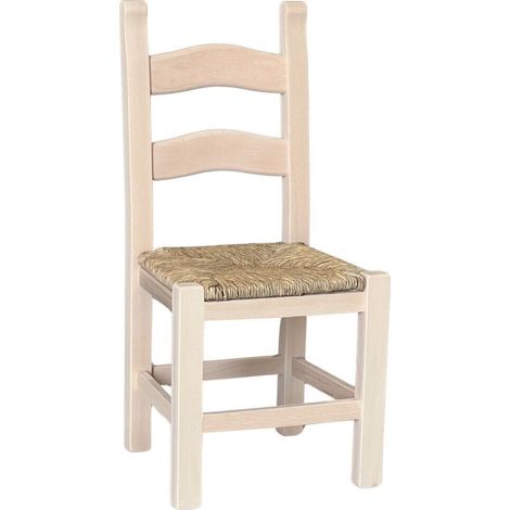 Sedia rusticona in legno con seduta in paglia grezza da verniciare