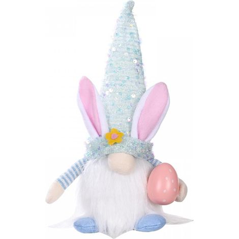 Nain De Pâques - Décor Festif Avec Lumières - Chapeau À Paillettes - Dimensions 8 x 30 cm - Couleurs Bleu Et Rose - Lot De 1 (1/5)