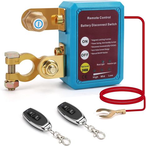 12V Drahtloser Ferngesteuerter Auto Batterie Trennschalter, 12V 240A Remote Batterietrennschalter mit Fernbedienung Kill Switch, Funkschalter 12V Automatisch für Auto Traktor Motorrad RV ATV Boot