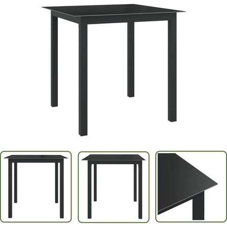 INLIFE Table de jardin Noir 80x80x74 cm Aluminium et verre (1/5)