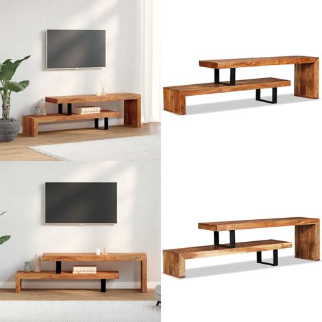Vidaxl – Meuble TV en bois d'acacia massif – 2 niveaux empilables – Style vintage avec pieds en fer forgé – Dimensions 112x30x40cm (1/5)