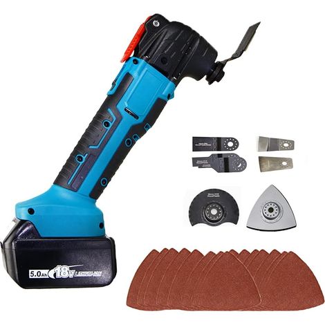 Multi outils oscillants sans fil, compatible avec la batterie Makita 18V avec 2 pack 5.5Ah BL1850B batterie, lames et accessoires Kit 22 pièces(Chargeur NON inclus)