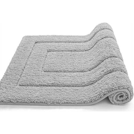 QORVA-Tapis De Bain Antidérapant,Tapis Salle Bain Moelleux en Microfibre,Absorbant l'eau,Lavable en Machine,Extra Epais Tapis de Douche pour Salle de Bain,60 x 90 cm,Gris Clair-Fei Yu (1/4)