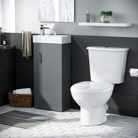 Nanuya 400mm Vanity Basin Unit & Close Coupled Toilet Dark Grey (1/5)