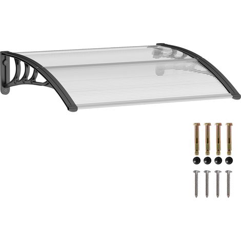 Outsunny Auvent de porte d'entrée. toit marquise de porte exterieur en polycarbonate et aluminium résistante toit abri protection contre la pluie et UV pour terrasse. balcon. 100 x 75 cm. transparent