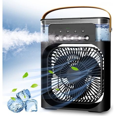 Climatiseur portable 4 en 1 - Mini ventilateur de refroidissement personnel avec spray de brume d'eau - 3 vitesses - Ventilateur de table - Pour la maison et le bureau - Noir (1/5)