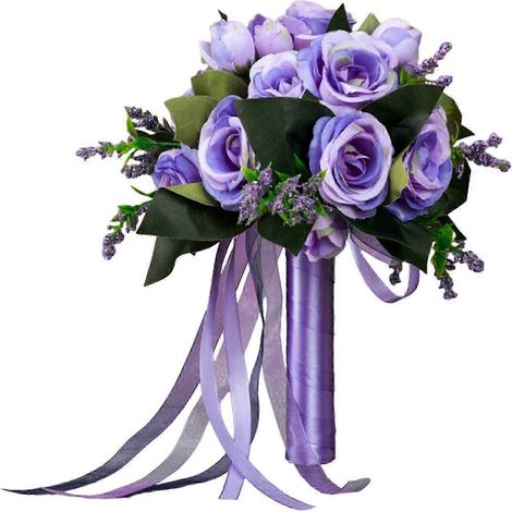 Demoiselle d'honneur tenant un centre de table de fleurs artificielles, roses artificielles, bouquets de demoiselles d'honneur, bouquets de mariée à main pour cadeau de cérémonie et fête-Violets