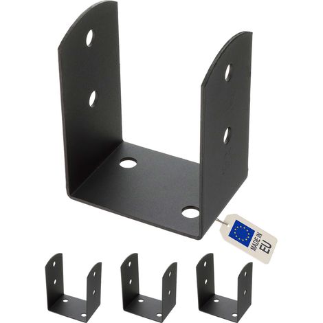 4 Embases pied de poteau à visser en U - Acier galvanisé à chaud Noir - Base 91x91 mm Ht 120 mm - Fabrication européenne (1/4)