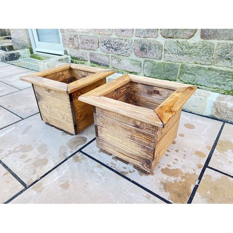 2 x Charles Taylor Wooden Regular Square Trough Planter Flower Shrub Tree Pot