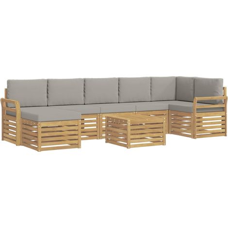 Set di divani da esterno 8 pz Bianco e Grigio Chiaro Poliestere vidaXL (1/5)