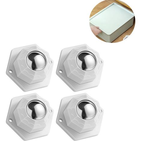 4 mini roulettes à billes autocollantes 360° blanches, pour caisses de rangement et poubelles (1/5)