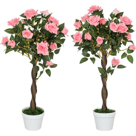 Set of 2 Artificial Plants Pink Rose Floral in Pot, Fake Plants  Home Indoor Decor, 90cm (1/5)