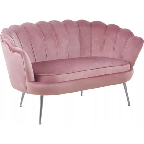 Zweisitzer-Sofa aus rosafarbenem Samt auf verchromten Beinen, Art-Deco-Furnitex (1/5)