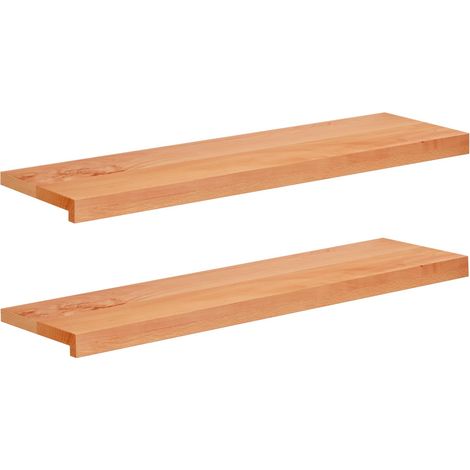 Marches d'escalier intérieur en bois de hêtre massif verni 100 x 25 x 2 cm lot de 2 (1/5)