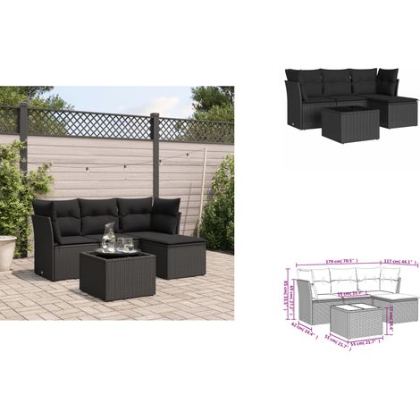 5-tlg. Garten-Sofagarnitur mit Kissen Schwarz Poly Rattan - Gartenmöbel Set - PE-Rattan Möbel - Outdoor Sofa - Esstisch Set - Gartenlounge (1/3)