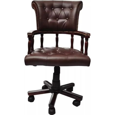 Fauteuil avec accoudoirs cuir et bois massif marron Nouram (1/5)