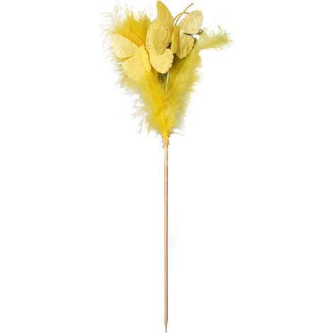 Figuritas de mariposas amarillas con plumas, 34 cm de altura. (1/2)