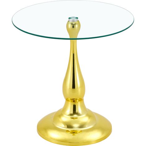 Table d'appoint ronde en verre doré, plateau en verre trempé 50 cm, design moderne et compact pour salon ou chambre, base métal stable antidérapante – CHICFURN (1/5)