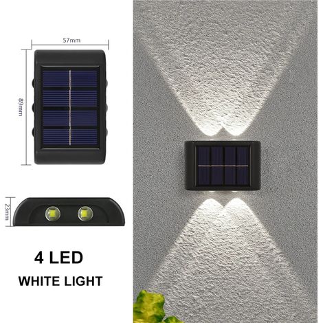 (4 LED blanches) Appliques murales solaires double tête haute luminosité (éclairage vers le haut et vers le bas) - Éclairage de jardin - Appliques murales pour enseignes de porte - Éclairage extérieur (1/5)