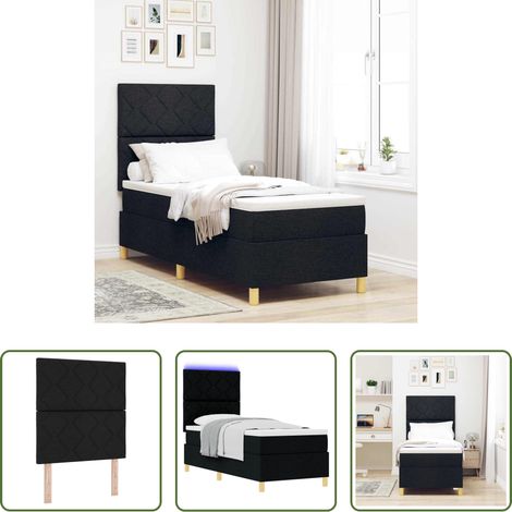 vidaXL Matratze - LED Boxspringbett mit Matratze Schwarz 80 x 200 cm Stoff (1/5)