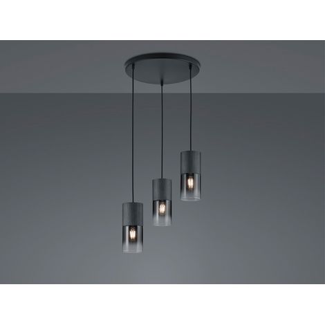 Zeitlose LED Pendelleuchte aus schwarz mattem Metall & Rauchglas, Ø 37cm (1/5)