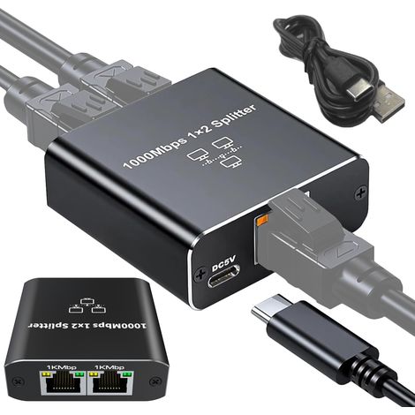 Répartiteur Ethernet RJ45 1x2 (2 ports LAN) - 1000 Mbps (1/5)