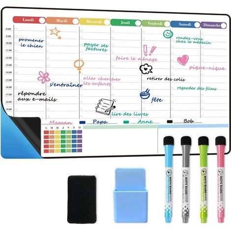 Planning Semaine Frigo, Tableau Emploi du Temps Effacable Mural (1/5)