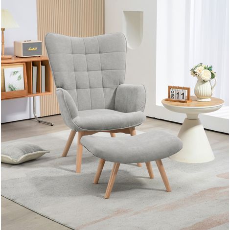 Ohrensessel mit Hocker, 80 x 72 x 101 cm, Polyester grau HAVRYA (1/3)