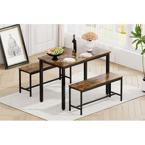Ensemble mobilier de salle à manger, table bistrot avec 2 tabourets, set de cuisine avec chaises, table brunch design industriel pour cuisine, séjour, espace réception, teinte chêne foncé et noir, 110 (1/5)