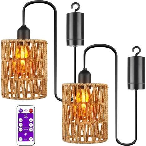 Lot de 2 lampes suspendues à piles avec télécommande, sans alimentation électrique, lampe en rotin, lampe bohème pour patio, jardin, pavillon, salon, chambre à coucher (1/5)