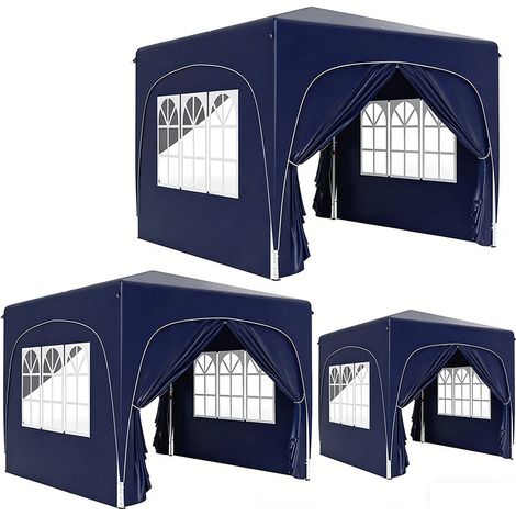 3er-Set  pavillon 3x3m, wasserabweisend Stabil Winterfest Pop-up Faltpavillon, UV Schutz 50+, Faltbar Partyzelt Gartenzelt mit 4 Seitenteilen Tasche Gartenpavillon für Camping Garten, Dunkelblau