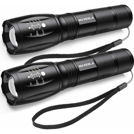 2er-Set LED-Taschenlampe 2000 Lumen – ultrahell, IP65 wasserdicht, zoombar, 5 Leuchtmodi – stoßfest & rutschfest – für Camping, Wandern, Notfall (1/5)
