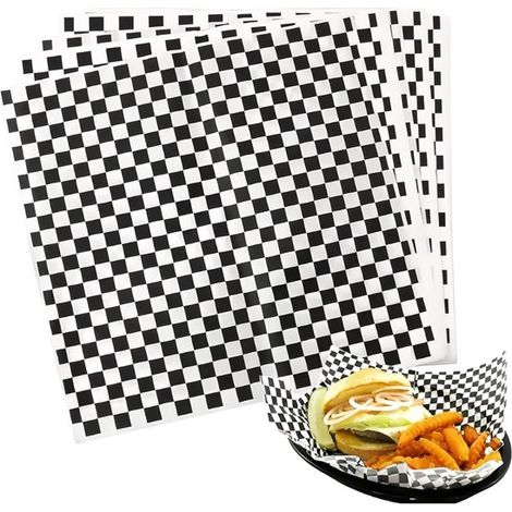 Dailygoods - Carta da forno 100 fogli - Impermeabile - Resistente all'olio - Antiaderente - Senza grasso - Fantasia a quadri bianchi e neri 18x18 cm - Carta per gastronomia (1/5)