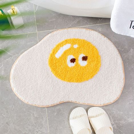 Tapis de salle de bain jaune – Tapis antidérapant en forme d'œuf, tapis de sol absorbant en microfibre lavable (style 2) (1/5)