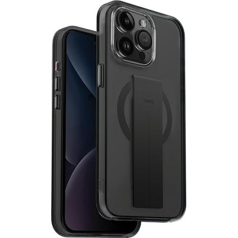 Custodia UNIQ Heldro Mag per iPhone 15 Pro Max 6.7" con ricarica Magclick, colore nero/vapore fumé