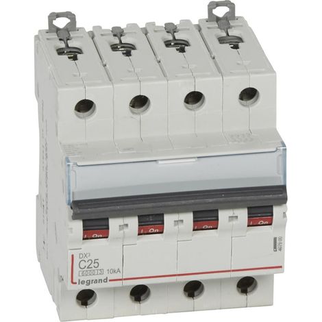 Disjoncteur DX³6000 10kA arrivée haute et départ bas à vis 4P 400V - 25A - courbe C - pour peigne HX³ traditionnel - 407900 - LEGRAND